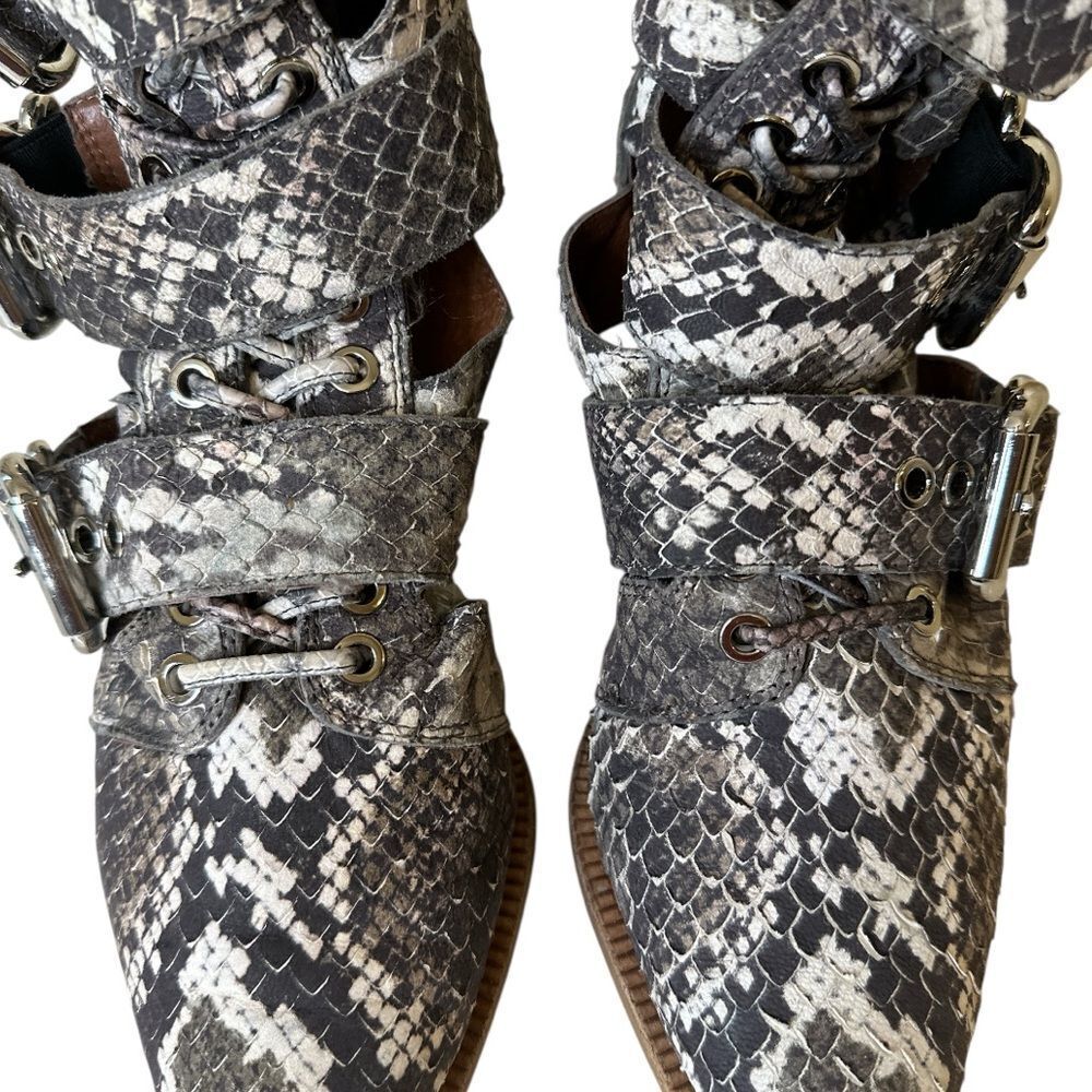 JEFFREY CAMPBELL Snakeskin Buckle Ankle Caceres Bootie in Brown & Grey Snake - Picture 6 of 14